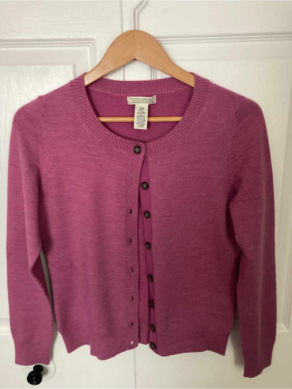 Banana Republic Fuchsia Crewneck Button-Front Cardigan